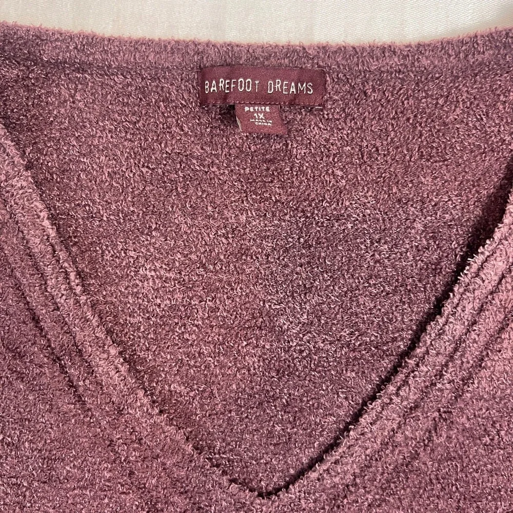 Barefoot Dreams Sweater Women's 1X Petite Cozy Chic V-Neck Plum Soft Loungewear‎